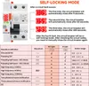 A circuit breaker with a digital display and a table explaining its features and operation. Produktbild-Vorschau