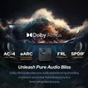 A television screen displaying a dramatic wave, with text and icons related to audio technology below. Produktbild-Vorschau