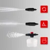 Three different spray nozzle attachments for a pressure washer are shown, each demonstrating a different spray pattern. Red icons on the right indicate the function of each nozzle. Náhled obrázku produktu