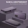 A purple phone case is displayed on purple blocks, with text overlay. Produktbild-Vorschau