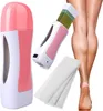 A product shot of a waxing kit with a model's legs in the background. Produktbild-Vorschau