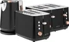 A black electric kettle and two black toasters are displayed together on a white background. Voir les images du produit