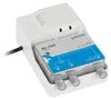 A white plastic power adapter with a silver and blue electronic device attached. Voir les images du produit