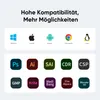 Marketing image showing compatibility with various operating systems and software. Podgląd zdjęcia produktu