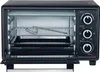 A black mini oven with its door open, showing the interior with a rack and baking tray. Produktbild-Vorschau