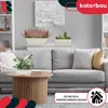 A living room scene with a sofa, coffee table, and plants, featuring marketing overlays. Produktbild-Vorschau