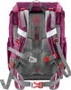 The back view of a purple and gray backpack with adjustable straps and buckles. Produktbild-Vorschau