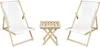 Two white deck chairs and a small wooden side table are arranged on a white background. Produktbild-Vorschau