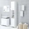 A modern bathroom with white furniture and gray tiled walls. Produktbild-Vorschau