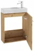 A bathroom cabinet with a sink and faucet, shown with the cabinet door open. Produktbild-Vorschau