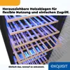 Interior view of a wine cooler showing wooden shelves with blue interior lighting. Produktbild-Vorschau