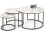 A set of three nesting coffee tables with white marble-look tops and black metal frames, displayed on a white background. Produktbild-Vorschau