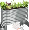 A raised garden bed filled with various plants, along with gardening gloves and a metal frame. Produktbild-Vorschau