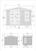 Technical drawings of a wooden garden house with dimensions indicated. Produktbild-Vorschau