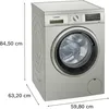 Siemens iQ500, Waschmaschine, unterbaufähig - Frontlader, 9 kg, 1400 U/min., Silber-inox WU14UTS8 Schrägansicht geschlossen Maße Produktbild-Vorschau