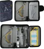 A set of math tools, including a compass, protractor, ruler, and pencil, neatly organized in a zippered case. Produktbild-Vorschau