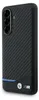 A close-up side view of a black smartphone case with a carbon fiber texture and BMW M branding. Produktbild-Vorschau