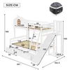 A diagram showing the dimensions of a white bunk bed with a slide and drawers. Anteprima dell’immagine prodotto