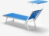 A blue and silver beach lounger with a canopy, shown against a plain white background. Produktbild-Vorschau