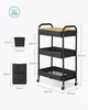 A product diagram showing the dimensions of a rolling cart and its accessories, with a weight capacity icon. Produktbild-Vorschau