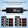 This image shows a car dashcam hardwire kit with instructional diagrams and voltage readouts for 12V and 24V vehicles. Produktbild-Vorschau