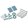 A collection of hardware components, including screws, brackets, and washers, laid out on a white background. Produktbild-Vorschau