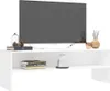 A TV stand with a TV on top and decorative items. Náhled obrázku produktu
