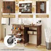 A sewing table with various features highlighted by close-up insets and text labels. Podgląd zdjęcia produktu