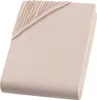 A folded beige jersey fitted sheet. Produktbild-Vorschau