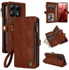 A collage of images showing a brown leather wallet phone case from different angles and with different features. Produktbild-Vorschau