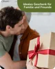 Two men are embracing, with one holding a gift-wrapped box. Produktbild-Vorschau