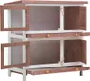 A multi-level wooden rabbit hutch with open doors and pull-out trays. Náhľad obrázku produktu