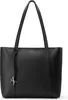 A black leather tote bag with a silver charm hanging from the strap. Podgląd zdjęcia produktu
