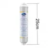A white water filter cartridge with product information and a dimension line indicating its height. Produktbild-Vorschau
