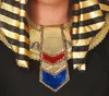 A close-up of a person wearing a black garment with a detailed, ornate collarpiece in gold, red, and blue, featuring black and gold striped fabric draped around the neck. Podgląd zdjęcia produktu