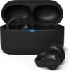 A black charging case for wireless earbuds is shown with one earbud placed outside the case. Voir les images du produit