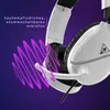 A close-up marketing image of a white gaming headset with purple sound wave graphics emanating from the microphone. Anteprima dell’immagine prodotto