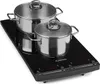 A portable double induction cooktop with two pots on it. Produktbild-Vorschau
