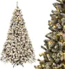 A flocked artificial Christmas tree with warm white LED lights and a metal stand. Produktbild-Vorschau