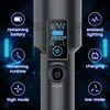Close-up of a black handheld vacuum cleaner with a digital display and various feature icons and text overlays. Produktbild-Vorschau