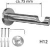 A product shot of a curtain rod bracket with included hardware, showing dimensions. Produktbild-Vorschau