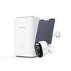 A white Reolink home hub and a white Reolink Argus 3 Ultra security camera with a solar panel attached, all on a white background. Voir les images du produit