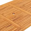 A close-up view of a wooden table surface with a hole for an umbrella. Produktbild-Vorschau