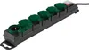 A black power strip with six green outlets and a red on/off switch is shown against a white background. Produktbild-Vorschau