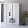 A white sliding door wardrobe with mirrored doors, placed in a room with a plant and curtains. Náhľad obrázku produktu