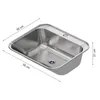 A stainless steel sink with dimensions indicated by lines and text. Produktbild-Vorschau