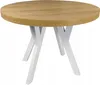 A round wooden table with white criss-cross legs, photographed against a white background. Náhled obrázku produktu