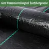A close-up, rolled-up view of black landscape fabric with green stripes. Voir les images du produit