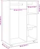 A line drawing diagram of a white wardrobe with dimensions indicated. Voir les images du produit