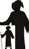 A child wearing a black grim reaper costume, holding a scythe. Anteprima dell’immagine prodotto